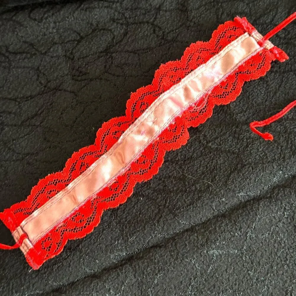 Red Lace Ribbon Choker Necklace Handmade Anna Konya Vintage Ren Faire Lolita 90s